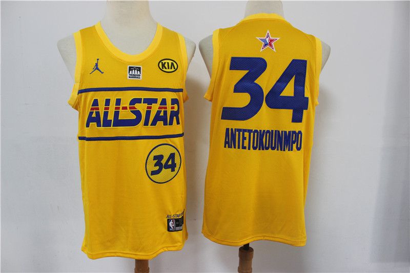 Men Milwaukee Bucks #34 Antetokounmpo Yellow NBA 2020-2021 All Star Jersey->milwaukee bucks->NBA Jersey